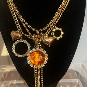 Betsey Johnson Gold Necklace with Orange Accents